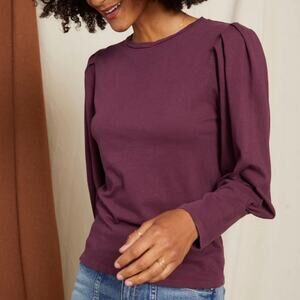 AMO Emily Pleated Wine Tasting Cotton Long Puff Sleeve Blouse